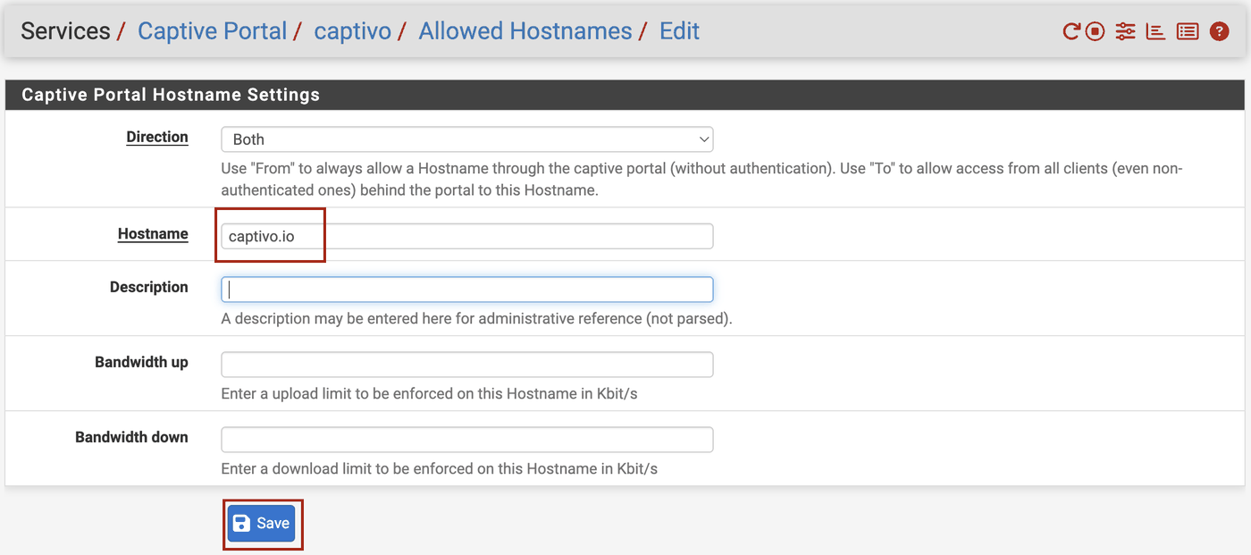 pfSense Allowed Hostname edit