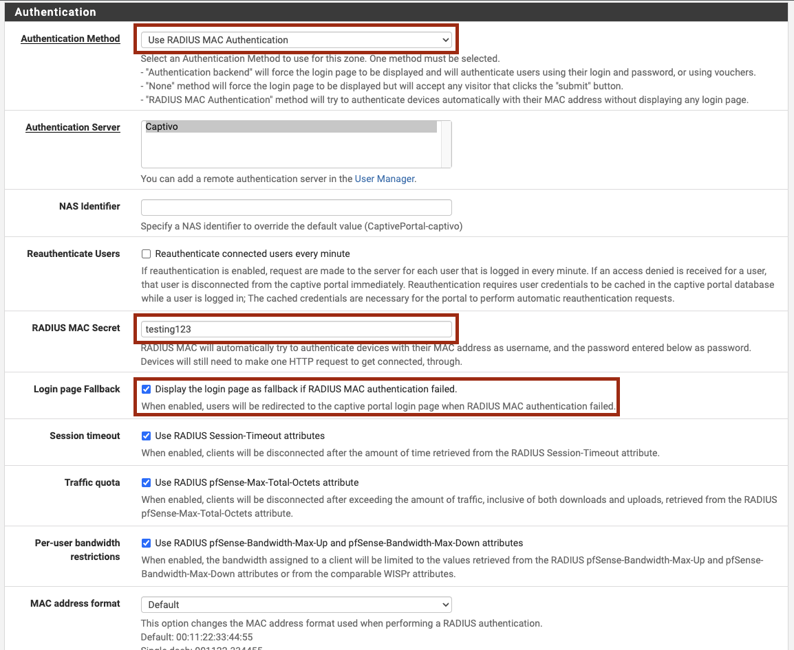 pfSense Captive Portal - RADIUS MAC Authentication