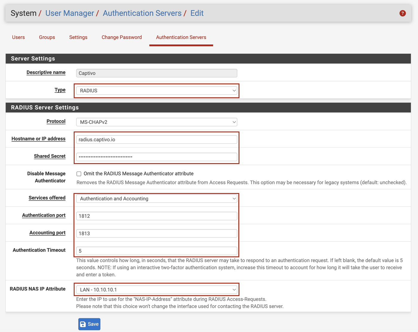 pfSense User Manager - Authentication Servers