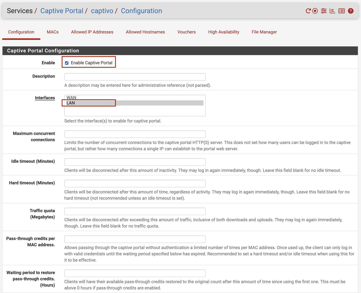 pfSense Captive Portal Configuration