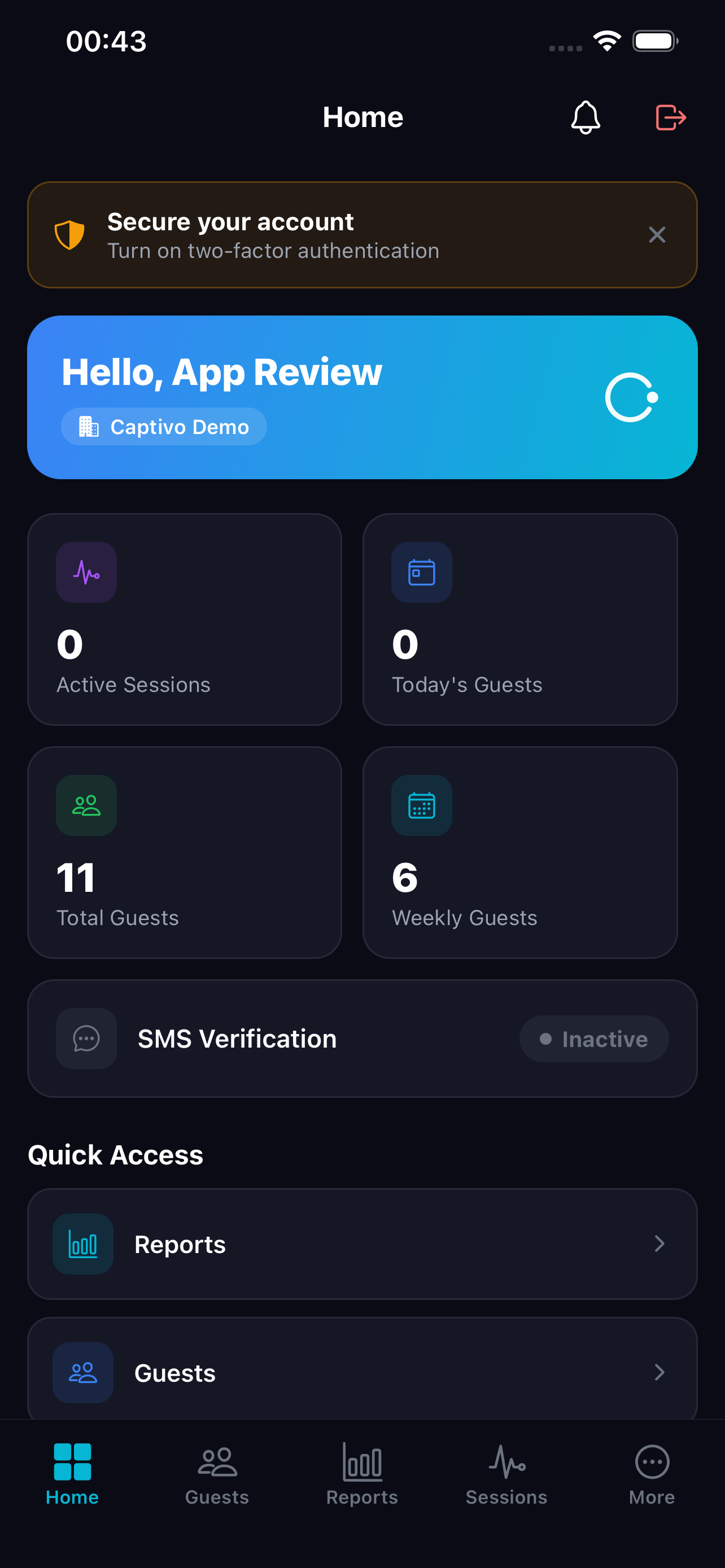 Captivo Admin app screen